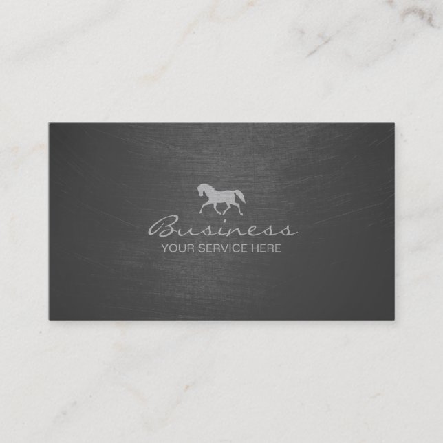 Stylish Gray Scratched Texture Horse Business Card (Front)