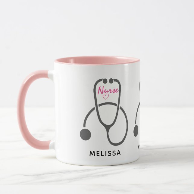 Stylish Gray Stethoscope Illustration Nurse Mug (Left)