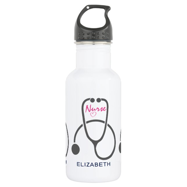 Stylish Gray Stethoscope Illustration Nurse Stainless Steel Water Bottle (Front)