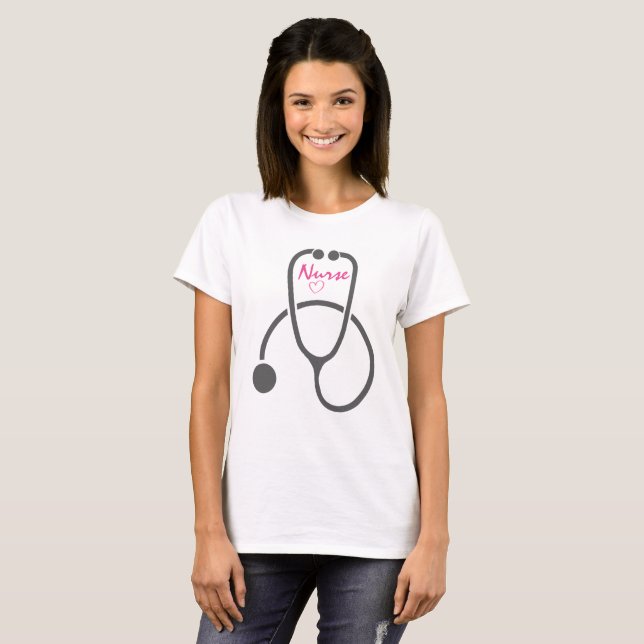 Stylish Gray Stethoscope Illustration Nurse T-Shirt (Front Full)
