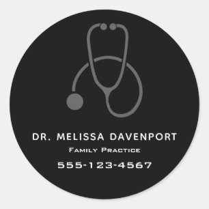 Stylish Gray Stethoscope Illustration on Black Classic Round Sticker