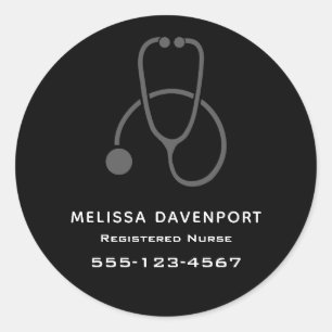 Stylish Gray Stethoscope Illustration on Black Classic Round Sticker