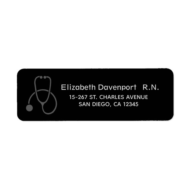 Stylish Gray Stethoscope Illustration on Black Label (Front)