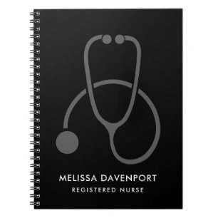 Stylish Gray Stethoscope Illustration on Black Notebook
