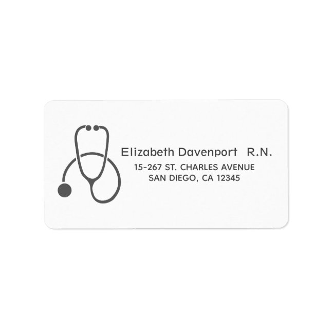 Stylish Gray Stethoscope Illustration on White Label (Front)