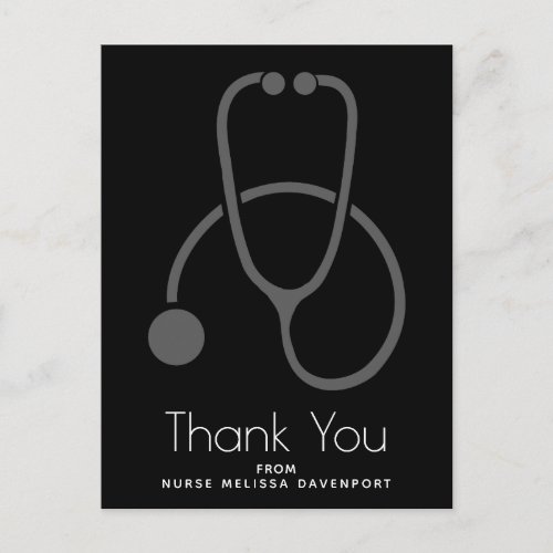 Stylish Gray Stethoscope Illustration Thank You Postcard