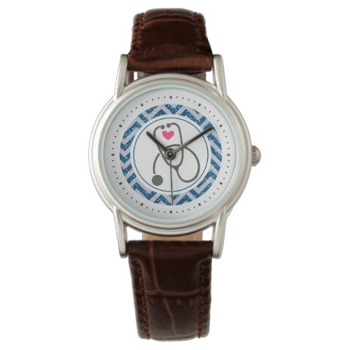 Stylish Gray Stethoscope Image and Red heart Nurse Watch