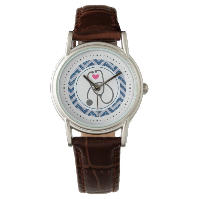 Stylish Gray Stethoscope Image and Red heart Nurse Watch (Front)