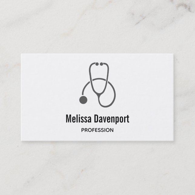 Stylish Gray Stethoscope Medical Business Card (Front)