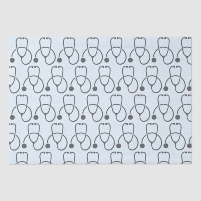 Stylish Gray Stethoscope Pattern Tissue Paper (Front)