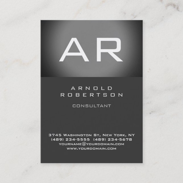 Stylish Gray Trendy Monogram Business Card (Front)