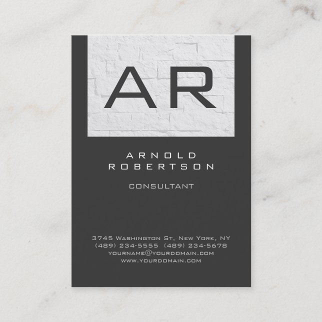 Stylish Gray Wall Brick Monogram Business Card (Front)