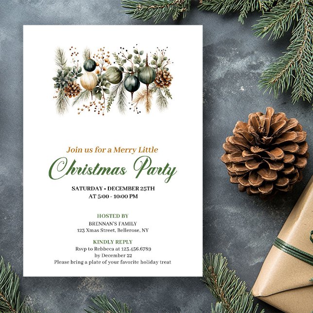 Stylish Green And Gold Christmas Tree Celebration Invitation (Stylish Green And Gold Christmas Tree Celebration)