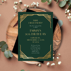 Stylish Green and Gold Gatsby 30th Birthday Party Invitation