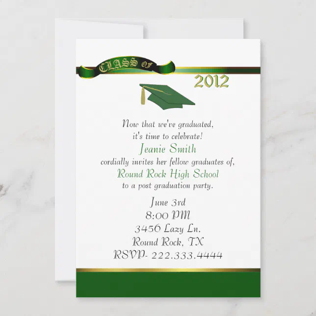 Stylish Green and Gold Graduation Party Invitation | Zazzle