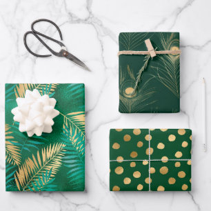 Stylish Green and Gold Tropical Jungle Leaves Wrapping Paper Sheets