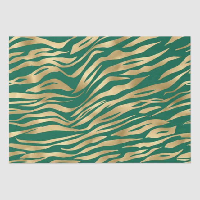 Stylish Green and Gold Wild Tiger Stripes Safari Tissue Paper (Front)