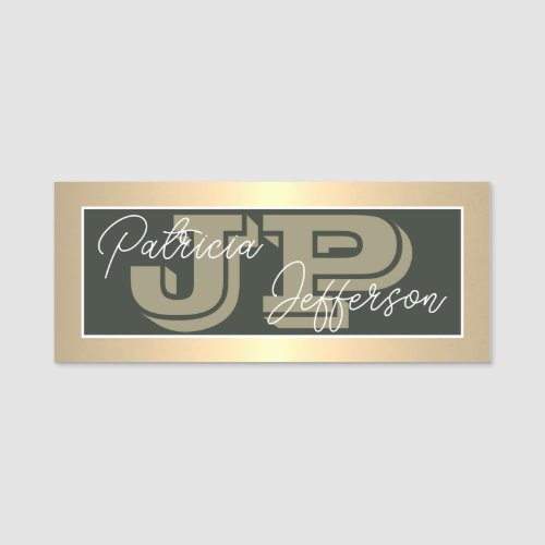 Stylish Green And Luxury Golden Modern Monogrammed Name Tag