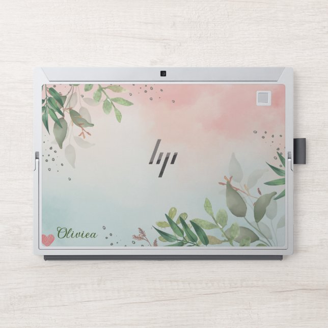 Stylish Green and Pink  Monogram | Modern Script HP Laptop Skin (Front)