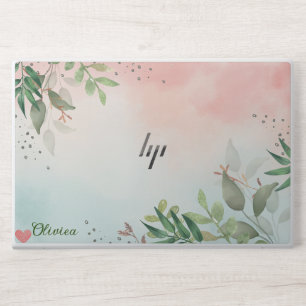 Stylish Green and Pink Monogram Modern Script HP Laptop Skin