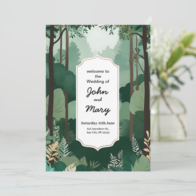  Stylish Green and White Wedding Invitation Card (Standing Front)