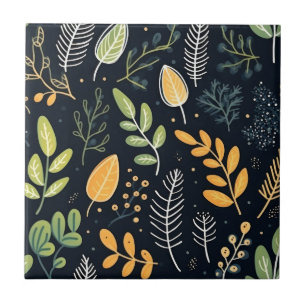 Stylish Green and Yellow Foliage Pattern Ceramic Tile