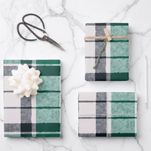 Stylish Green Black Grey Plaid Gift Wrapping Paper Sheets
