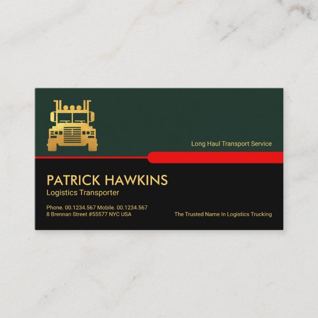 Stylish Green Black Layers Gold Truck Business Card (Front)