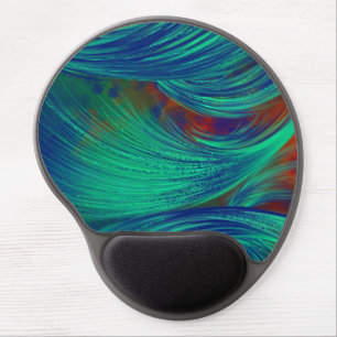 Stylish Green Blue Abstract Feathers Gel Mouse Pad