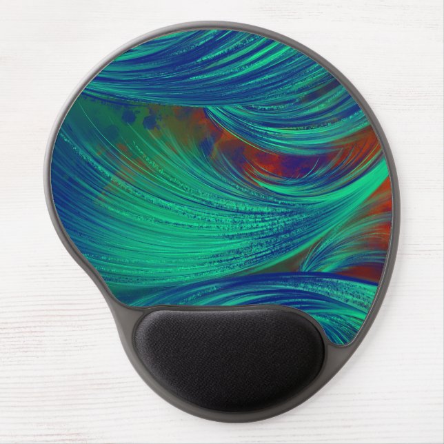 Stylish Green Blue Abstract Feathers Gel Mouse Pad (Front)