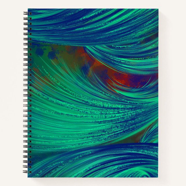 Stylish Green Blue Abstract Feathers Notebook (Front)
