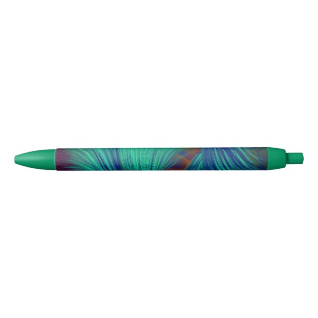 Stylish Green Blue Abstract Feathers Pen (Front)
