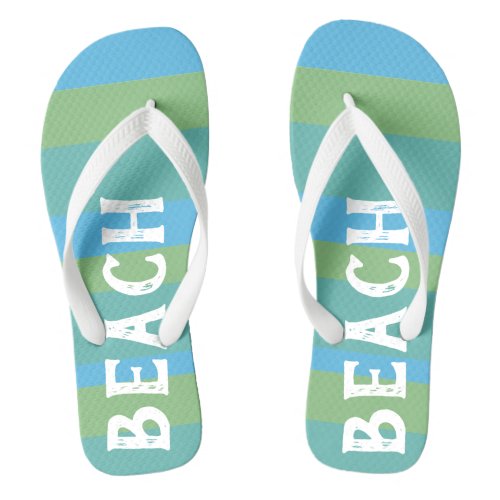 Stylish Green Blue Abstract Stripes Personalized  Flip Flops