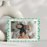 Stylish Green Blue Mid Mod Custom Photo  Holiday Card<br><div class="desc">Stylish Mid Century Mod Pattern in Green and Blue Custom Photo Holiday Card</div>