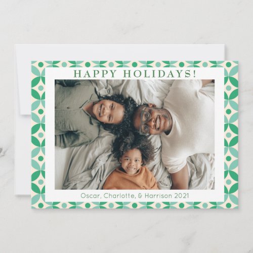 Stylish Green Blue Mid Mod Custom Photo  Holiday Card