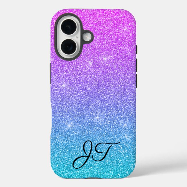 Stylish Green Blue Purple Personalized Initials Case-Mate iPhone Case (Back)
