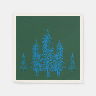 Stylish Green & Blue Simple Tree Elegant Christmas Napkins