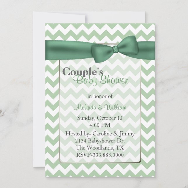 Stylish Green Chevron Couple's Baby Shower Invitation (Front)