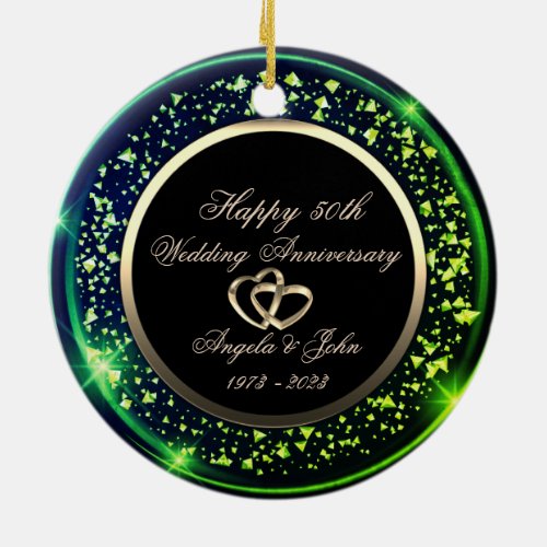 Stylish Green Confetti 50th Wedding Anniversary Ceramic Ornament