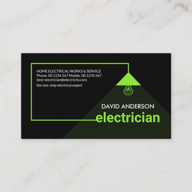 Stylish Green Electrician's Power Cable Lampshade Business Card (Front)