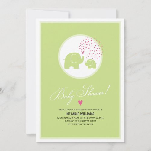 Stylish Green Elephants Baby Shower Invitation