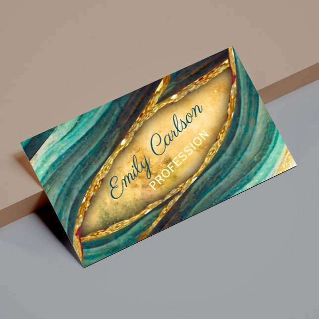 Stylish green emerald marble art faux gold glitter business card (Creator Uploaded)