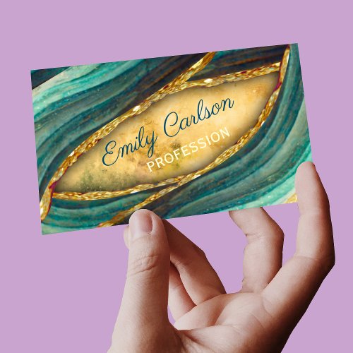 Stylish green emerald marble art faux gold glitter business card magnet