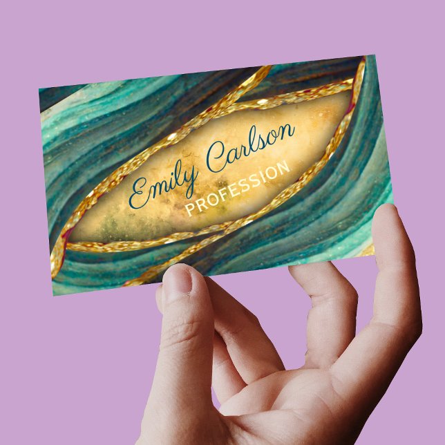 Stylish green emerald marble art faux gold glitter business card magnet (Creator Uploaded)