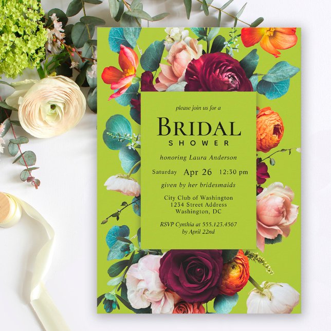 Stylish Green Floral Bridal Shower Invitation (Creator Uploaded)