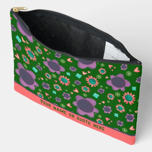Stylish Green Floral Pattern Custom Cosmetic Bag