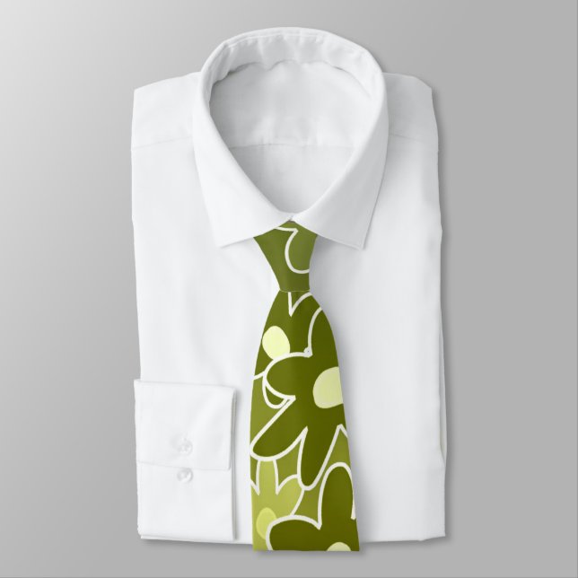 Stylish Green Floral Unique Pattern Design Neck Tie (Tied)