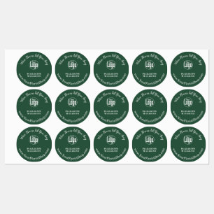 Stylish Green Florist Shop Logo - Contact Round Labels