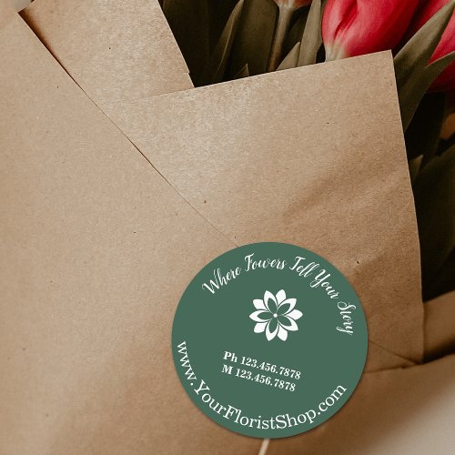 Stylish Green Florist Shop Round Product Labels