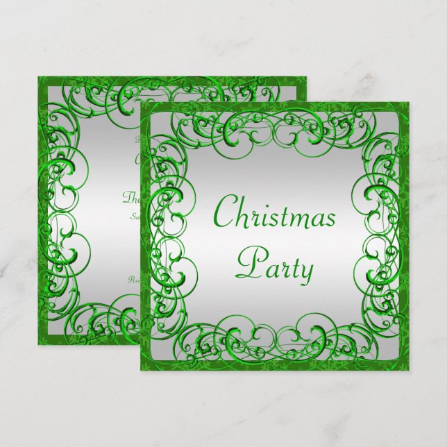 Stylish  Green Flourishes & Swirls Christmas Invitation (Front/Back)